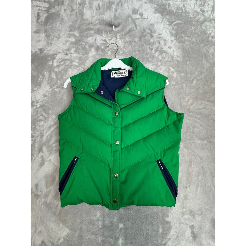 Woolrich Woman Green Puffer Vest Snap Front Pockets Quilted Outerwear Size S
